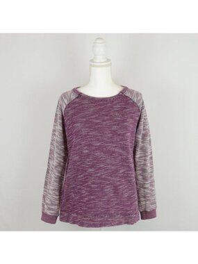 Champion Women's Medium Purple White Cotton Scoop Neck Raglan Sleeve Sweatshirt